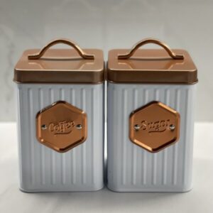 Κουτί Ζάχαρη / Καφέ με Καπάκι Μεταλλικό σε 2 Xρώματα 12x12x16cm 2τμχ